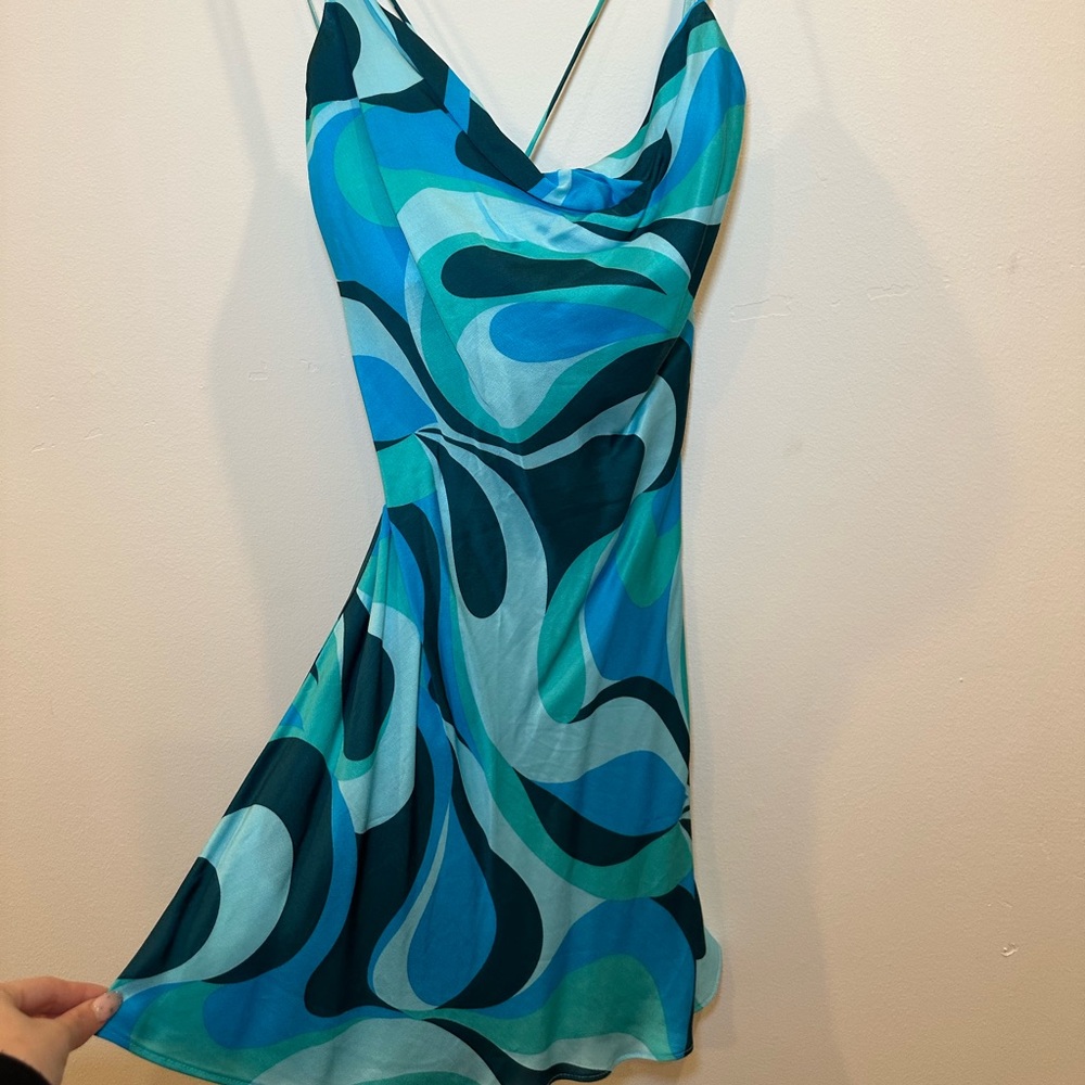 Zara Blue Cowl Neck Mini Dress